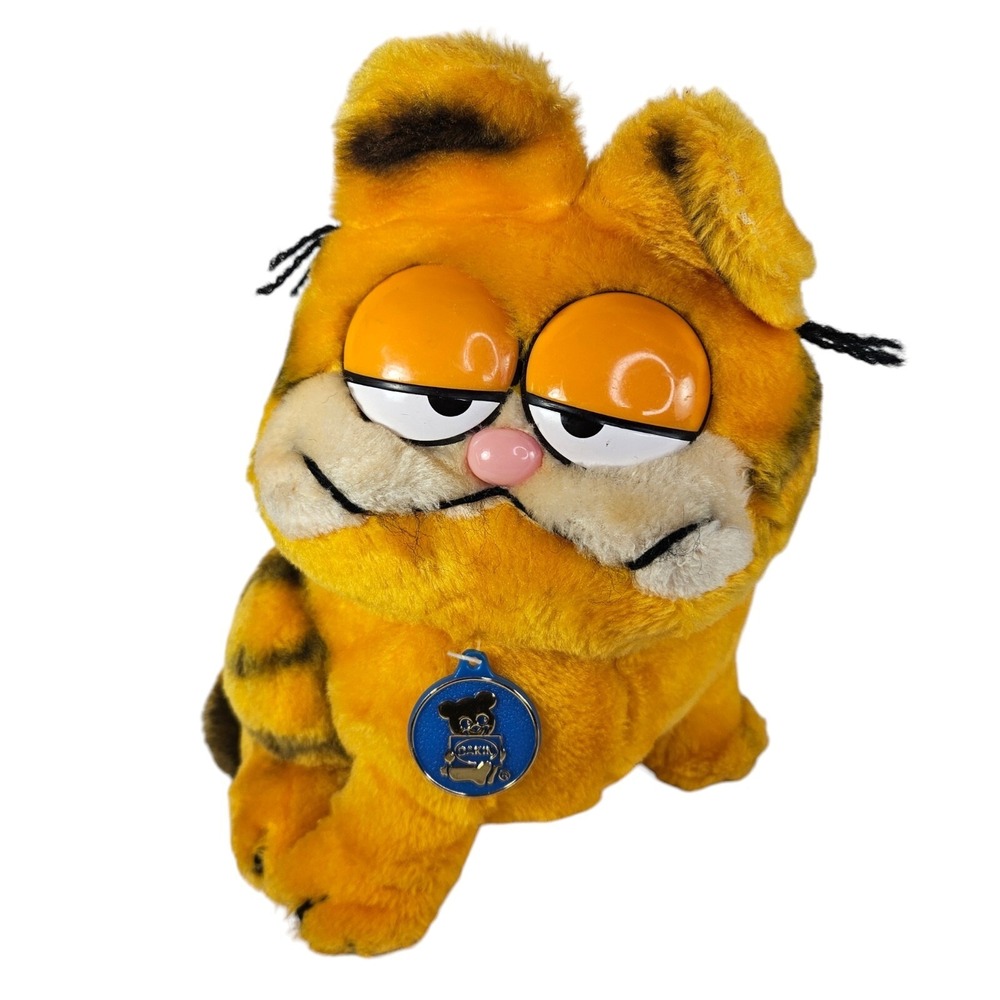 Dakin Garfield Plush Sitting Fat Cat Stuffed Animal Dakin Blue Button Tag 1981